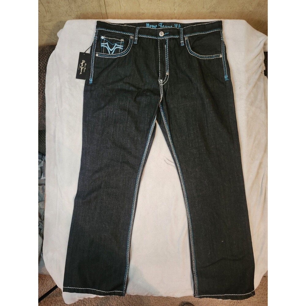 Pepe Jeans London Men Dark Wash Heavy Stitch Y2K Blue White Contrast Sew NWT